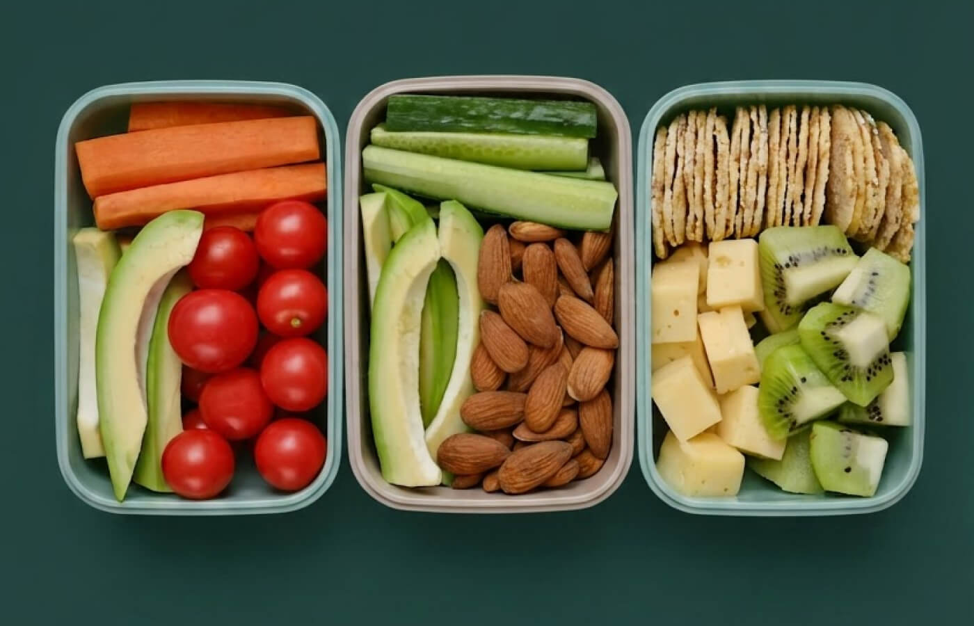 Individual sized containers filled with health snacks