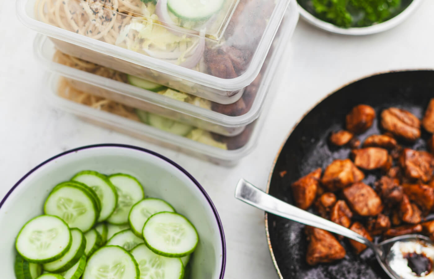 Overhead view of weekly food prepration