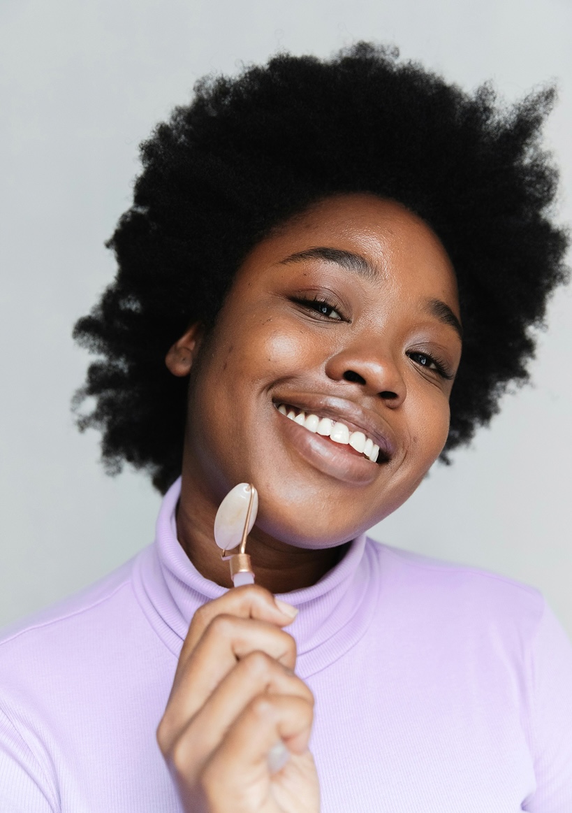 Woman practicing self care